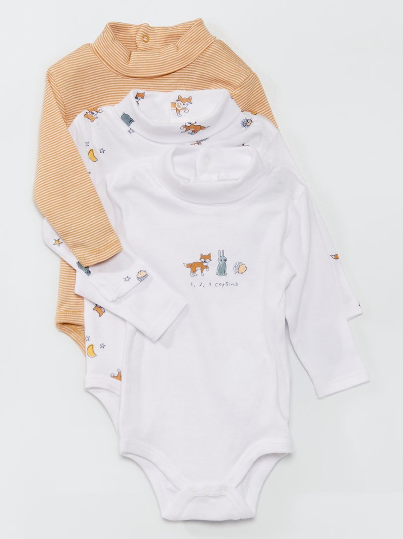 Pack de 3 bodis con cuello alto BLANCO - Kiabi