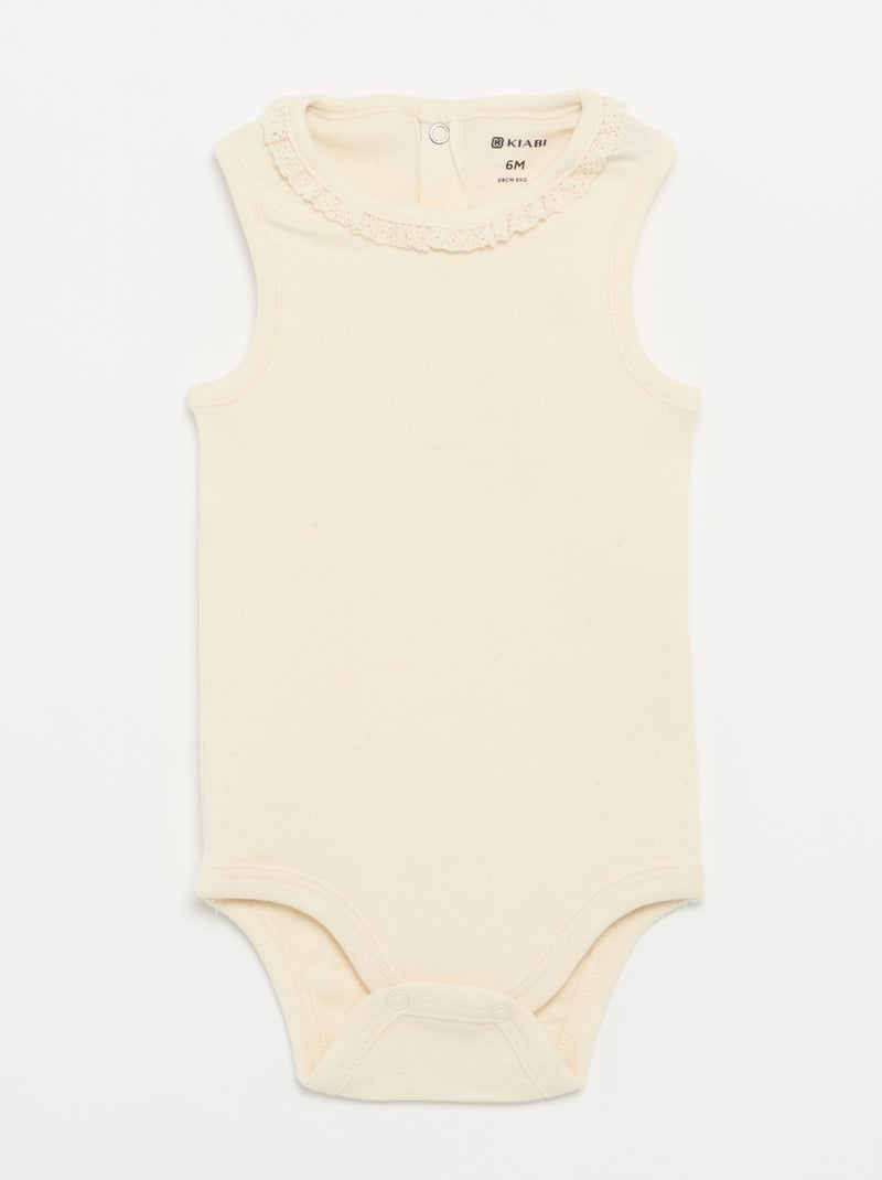 Pack de 3 bodis con cuello redondo y bordados Beige - Kiabi