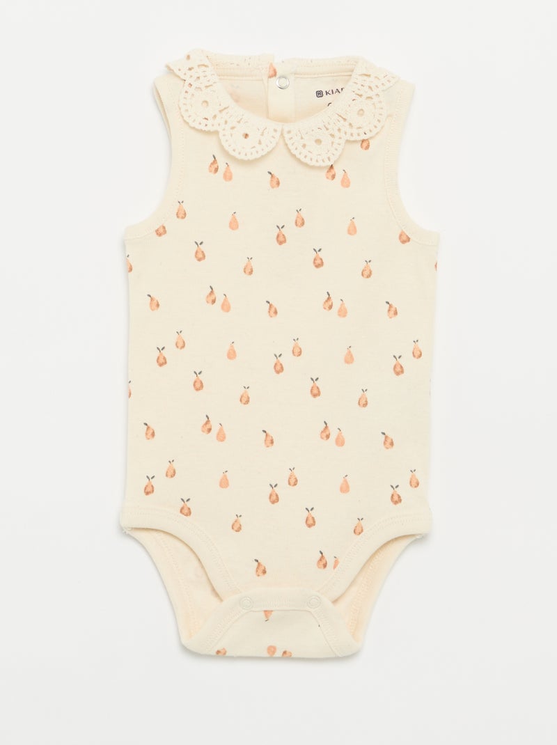 Pack de 3 bodis con cuello redondo y bordados Beige - Kiabi