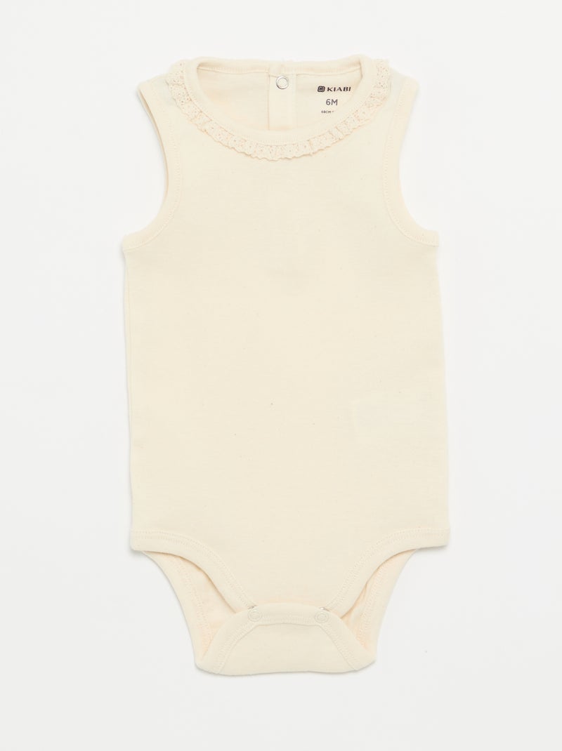 Pack de 3 bodis con cuello redondo y bordados Beige - Kiabi
