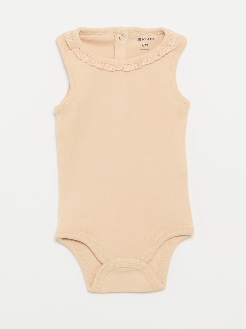 Pack de 3 bodis con cuello redondo y bordados Beige - Kiabi
