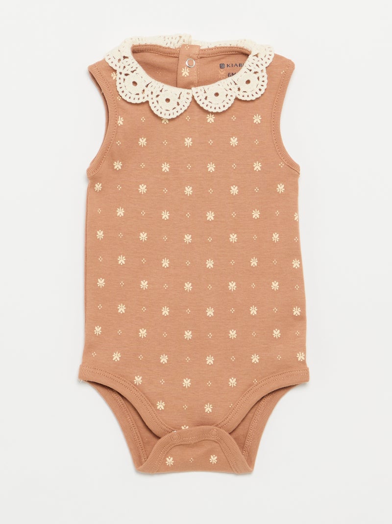 Pack de 3 bodis con cuello redondo y bordados Beige - Kiabi
