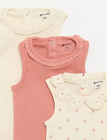 Pack de 3 bodis con cuello redondo y bordados