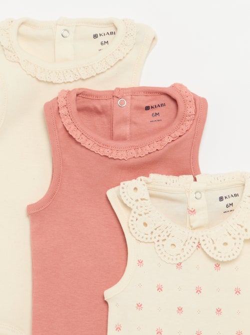 Pack de 3 bodis con cuello redondo y bordados - Kiabi
