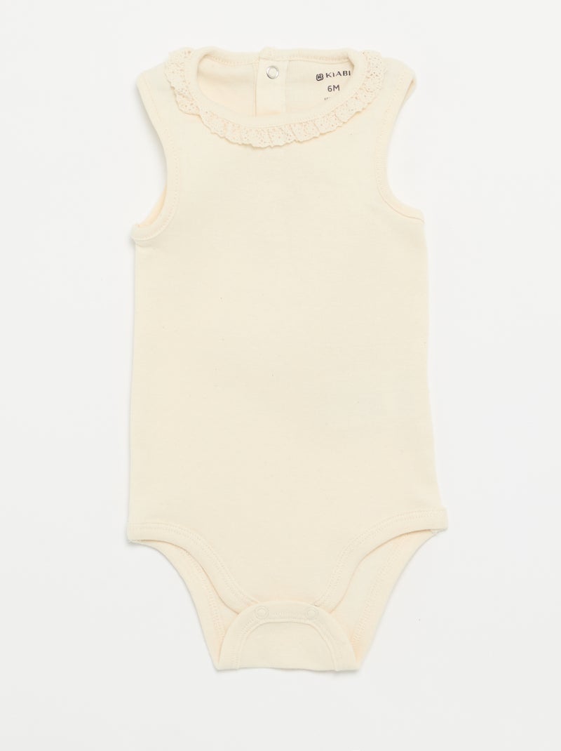 Pack de 3 bodis con cuello redondo y bordados Blanco - Kiabi
