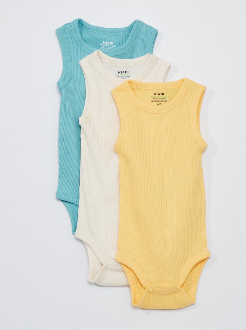 Pack de 3 bodis sin mangas con estampado AMARILLO - Kiabi