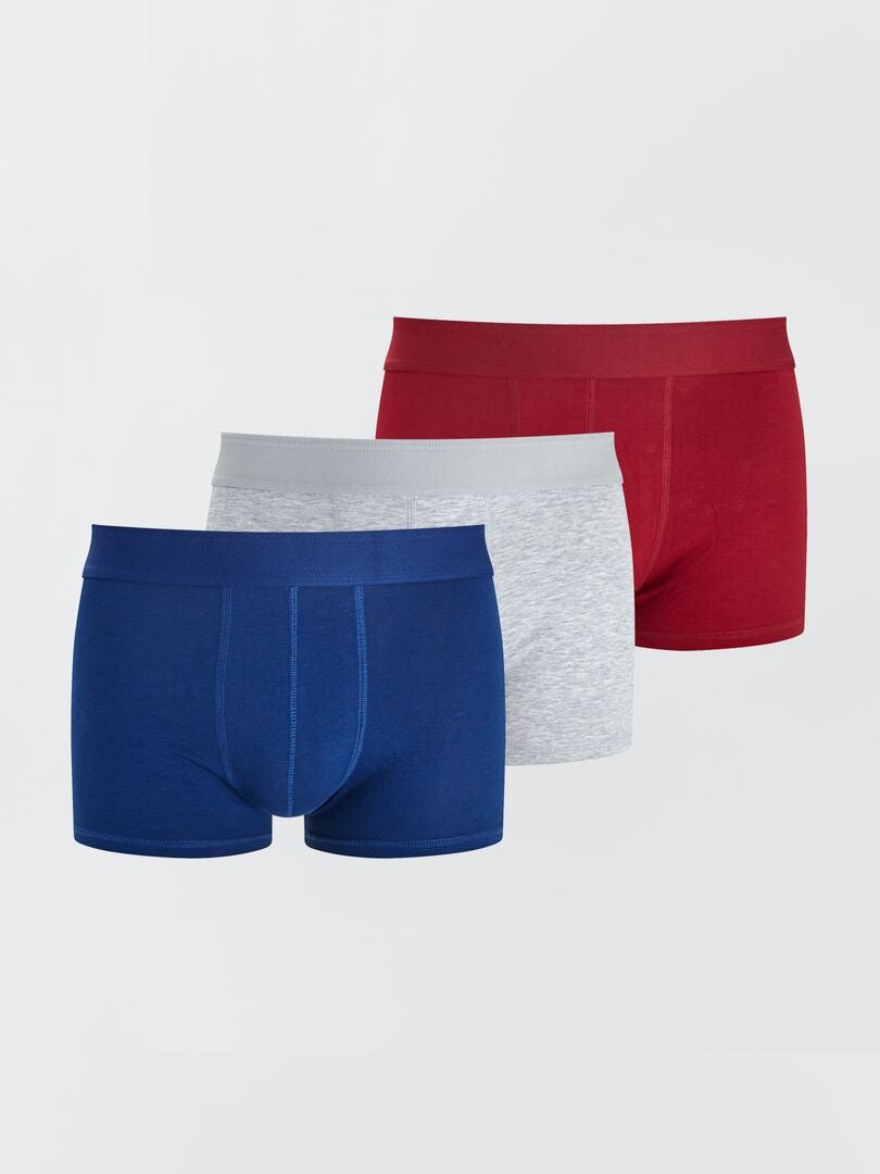 Pack de 3 boxers lisos AZUL/gris/rojo - Kiabi