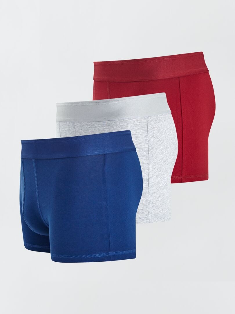 Pack de 3 boxers lisos AZUL/gris/rojo - Kiabi