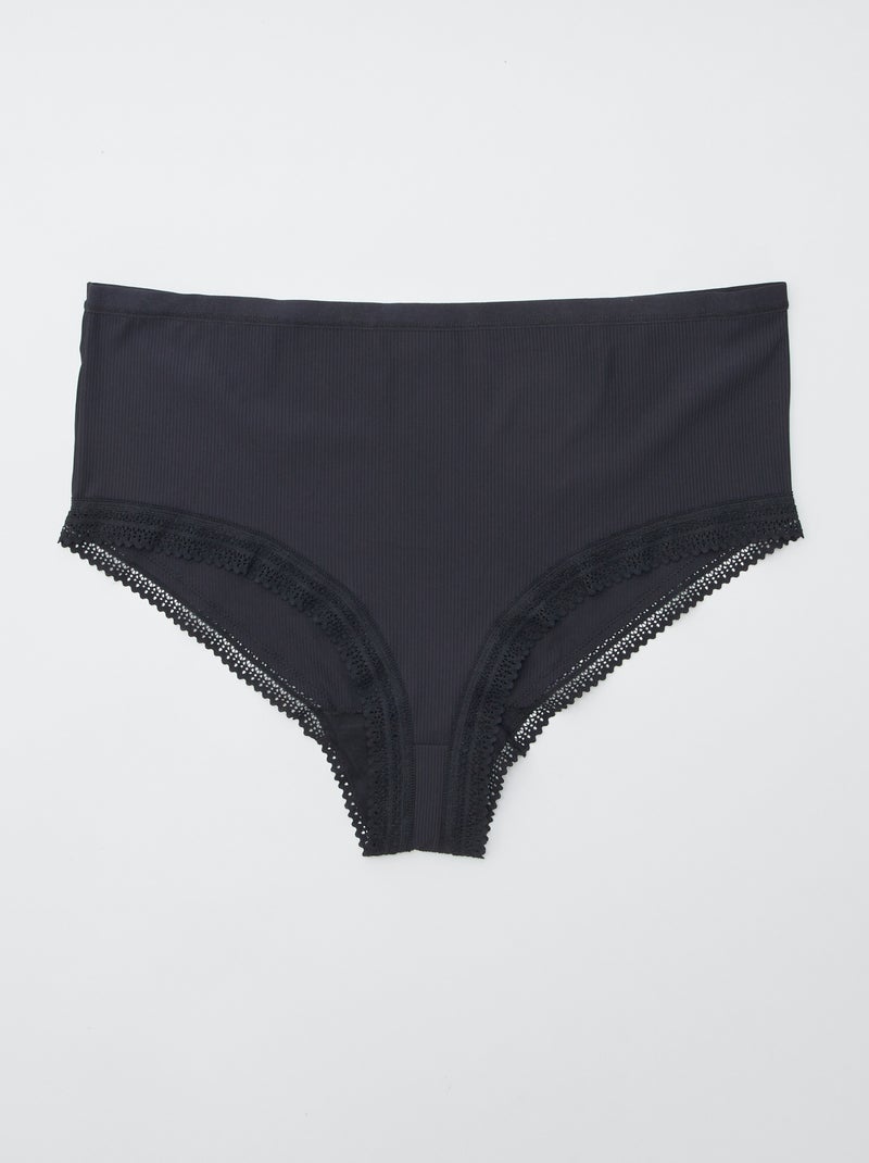 Pack de 3 bragas de canalé con encaje NEGRO - Kiabi