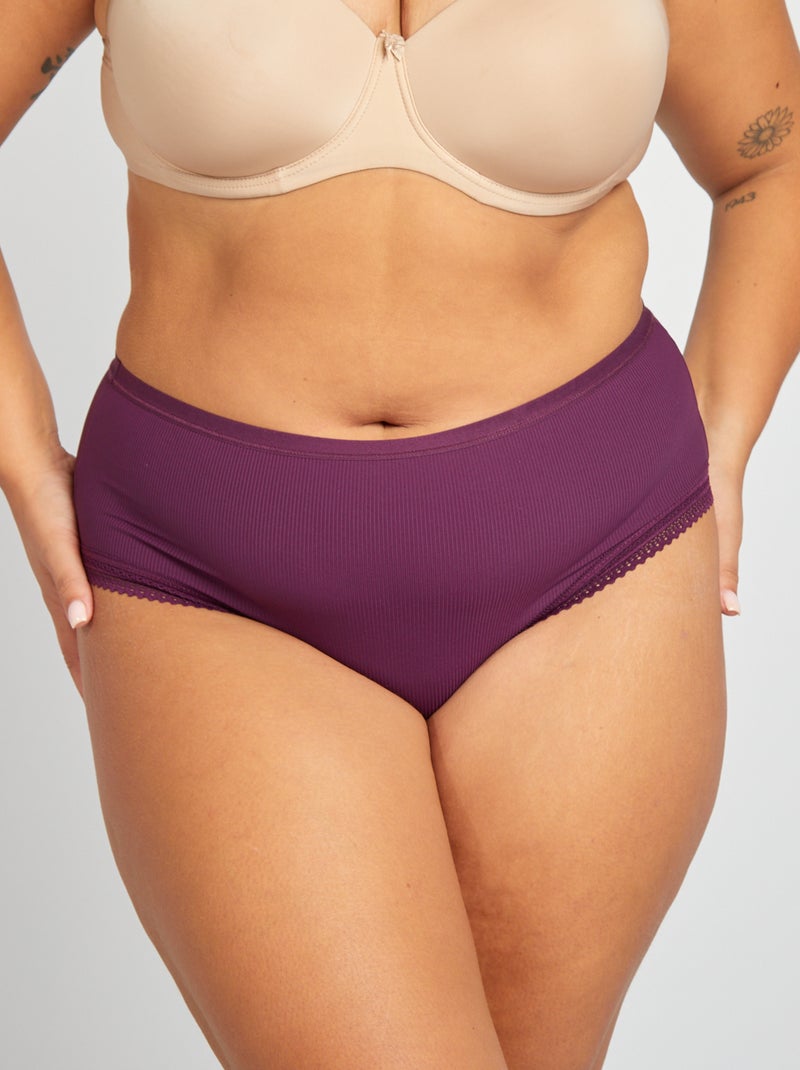 Pack de 3 bragas de canalé con encaje PURPURA - Kiabi