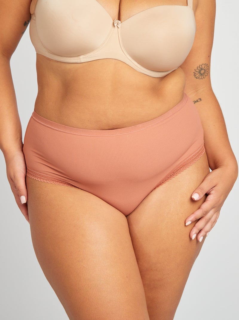 Pack de 3 bragas de canalé con encaje ROSA - Kiabi