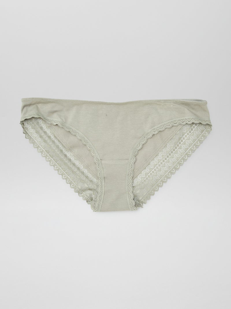 Pack de 3 braguitas algodón encaje KAKI - Kiabi