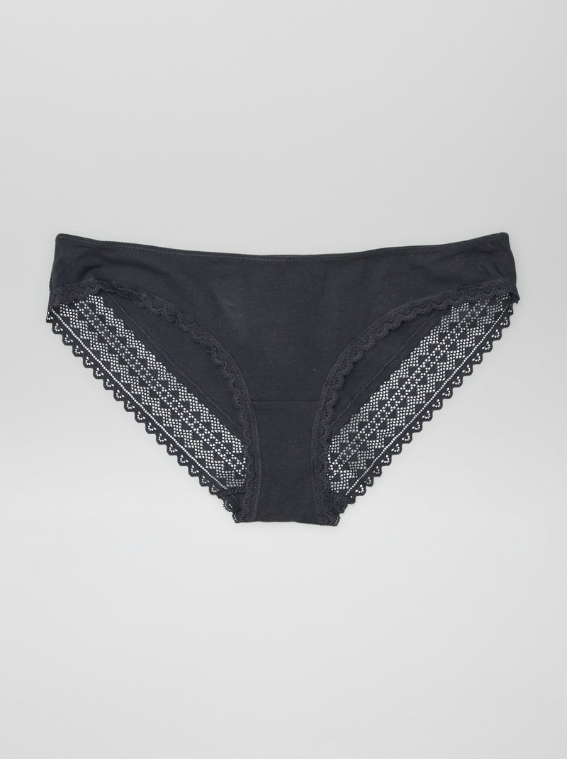 Pack de 3 braguitas algodón encaje KAKI - Kiabi