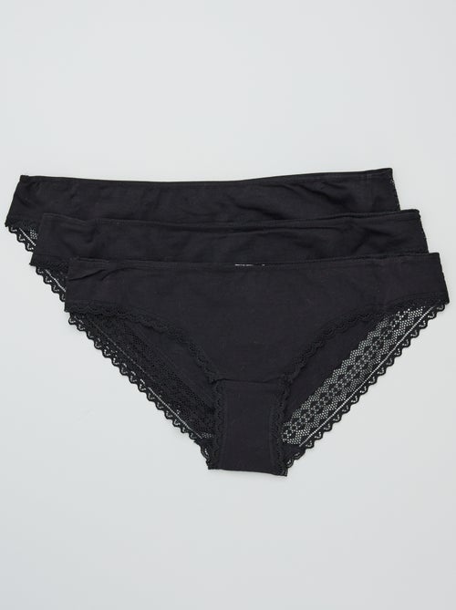 Pack de 3 braguitas algodón encaje - Kiabi