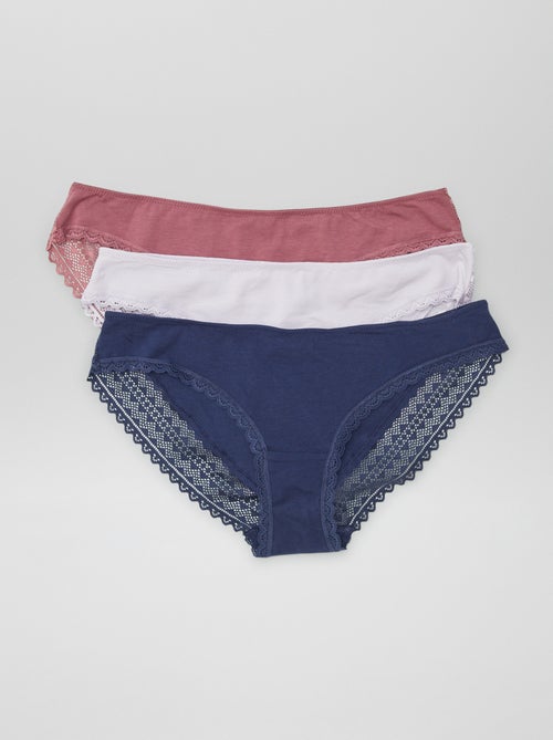 Pack de 3 braguitas algodón encaje - Kiabi