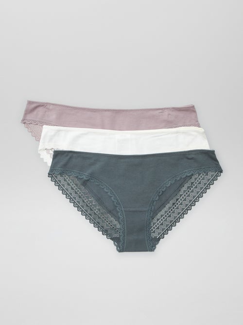 Pack de 3 braguitas algodón encaje - Kiabi