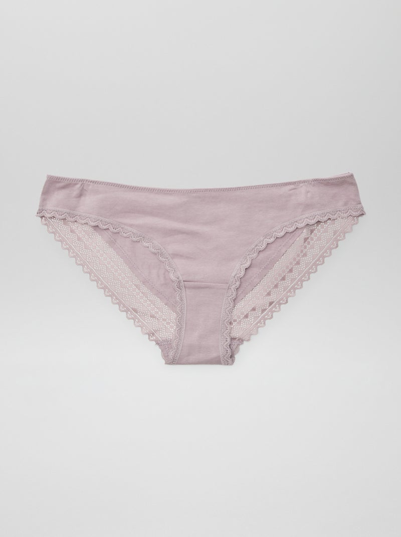 Pack de 3 braguitas algodón encaje ROSA - Kiabi