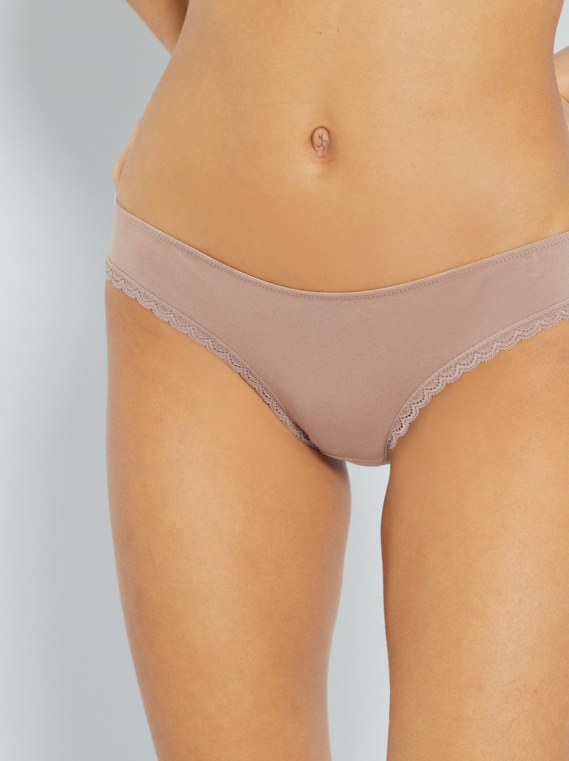 Pack de 3 braguitas algodón encaje ROSA - Kiabi