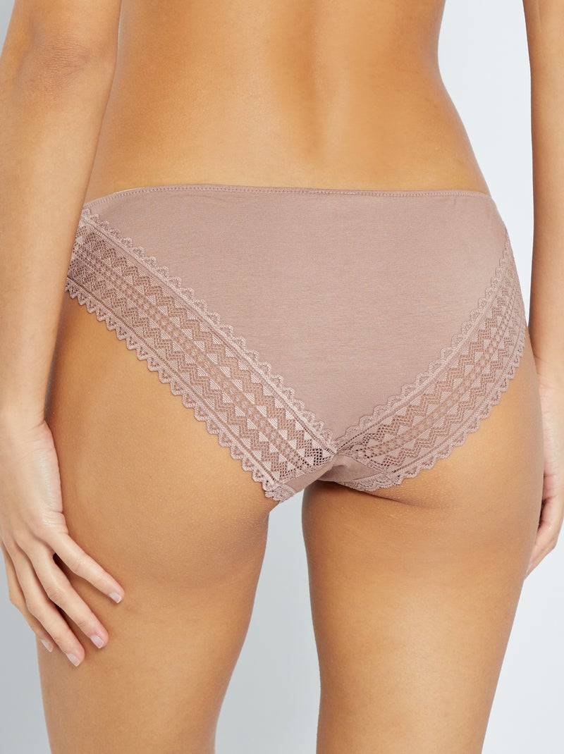Pack de 3 braguitas algodón encaje ROSA - Kiabi