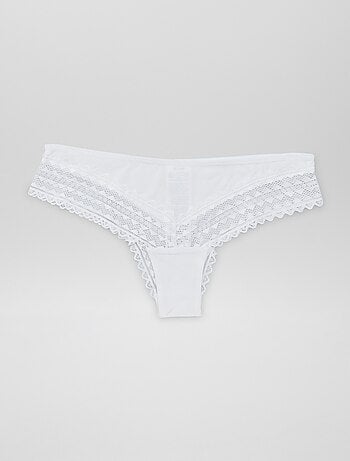 Pack de 3 braguitas brasileñas de algodón y encaje