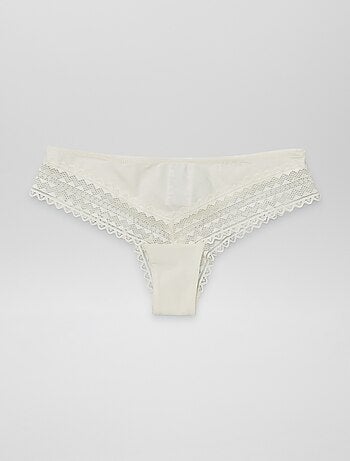 Pack de 3 braguitas brasileñas de algodón y encaje