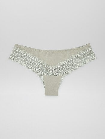Pack de 3 braguitas brasileñas de algodón y encaje