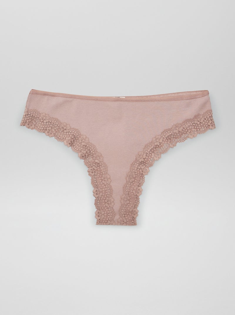 Pack de 3 braguitas brasileñas de punto de canalé castaño ciruela - Kiabi