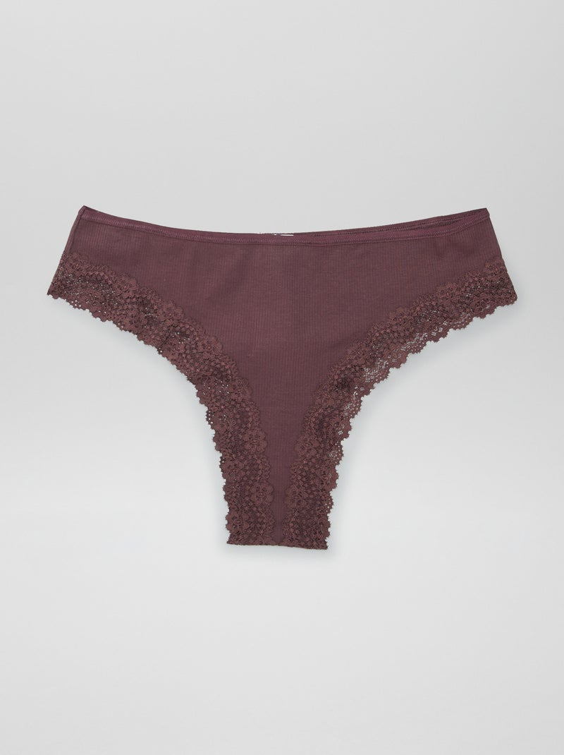 Pack de 3 braguitas brasileñas de punto de canalé castaño ciruela - Kiabi