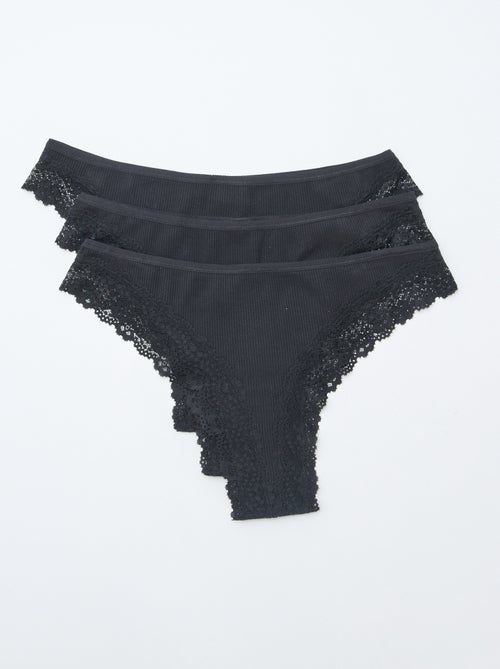 Pack de 3 braguitas brasileñas de punto de canalé - Kiabi