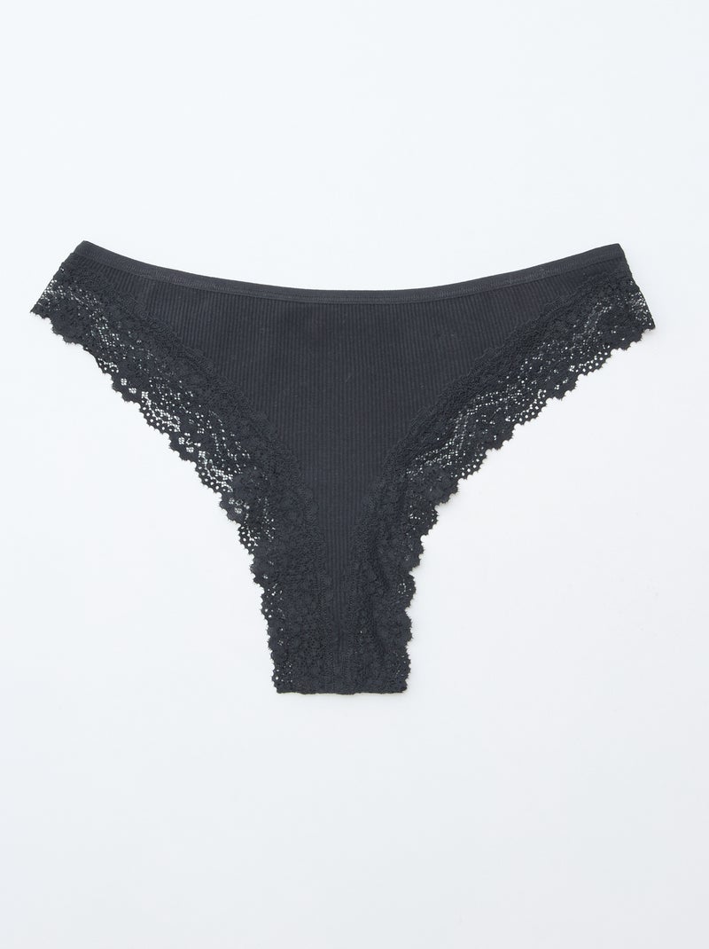 Pack de 3 braguitas brasileñas de punto de canalé Negro - Kiabi