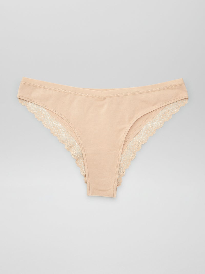 Pack de 3 braguitas brasileñas premamá con encaje BEIGE - Kiabi