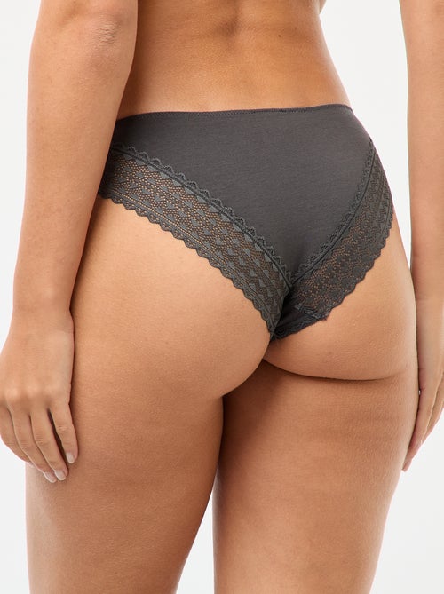 Pack de 3 braguitas de algodón y encaje - Kiabi