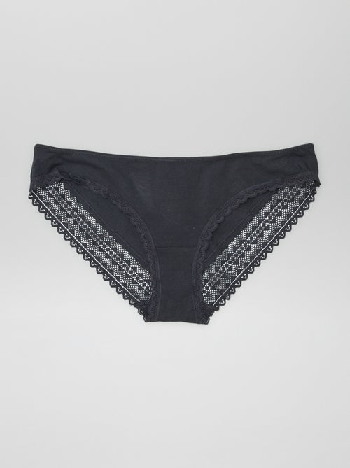 Pack de 3 braguitas de algodón y encaje - Kiabi