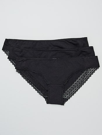 Pack de 3 braguitas de algodón y encaje