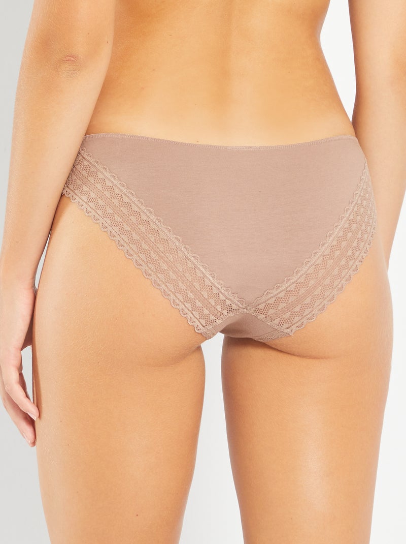 Pack de 3 braguitas de algodón y encaje ROSA - Kiabi