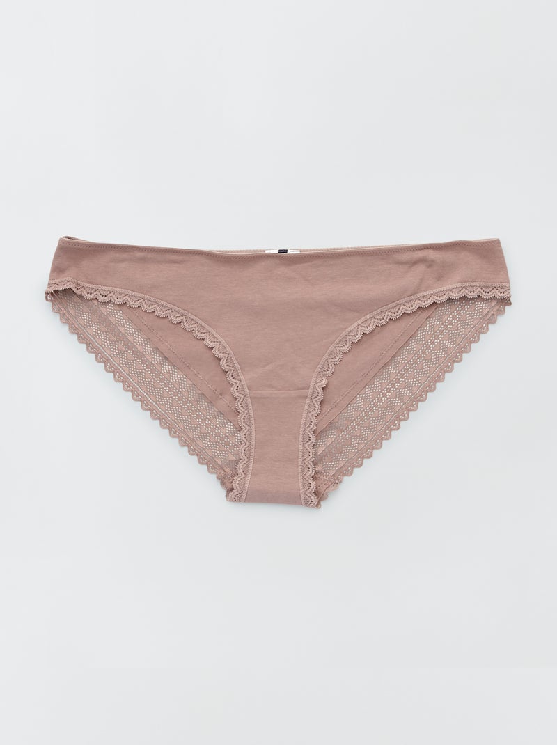 Pack de 3 braguitas de algodón y encaje ROSA - Kiabi