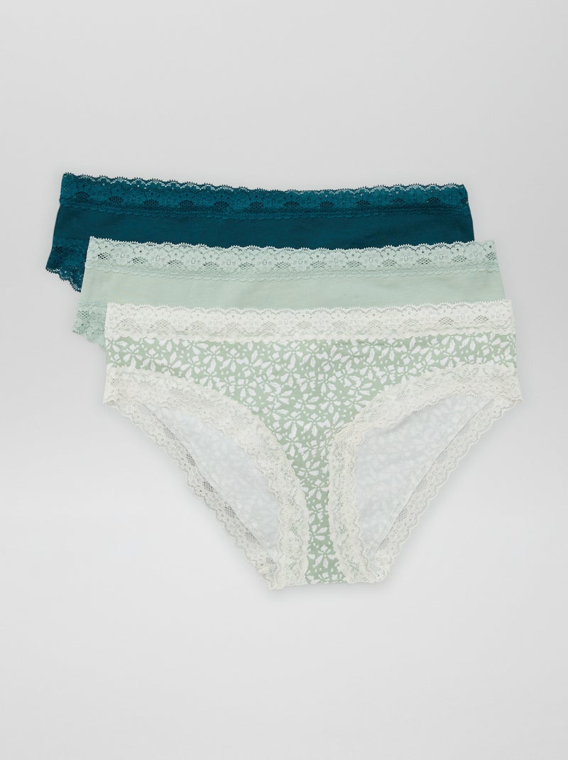 Pack de 3 braguitas de encaje VERDE - Kiabi