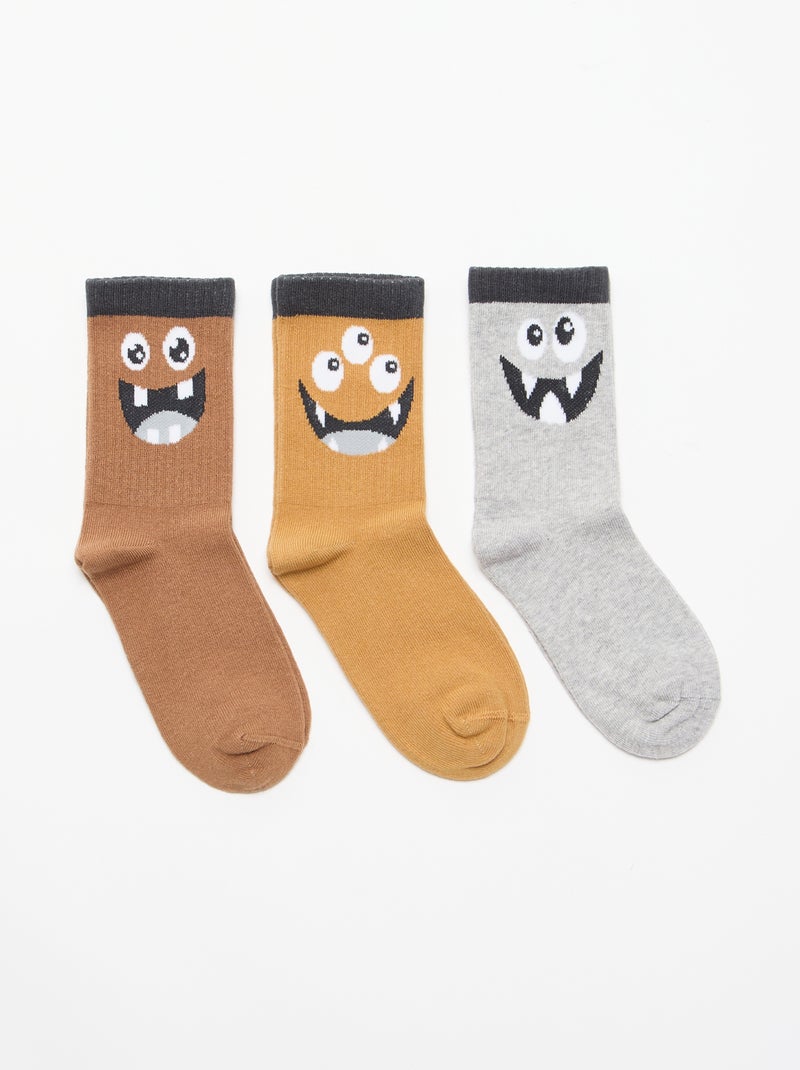 Pack de 3 calcetines altos 'monstruo' Naranja - Kiabi