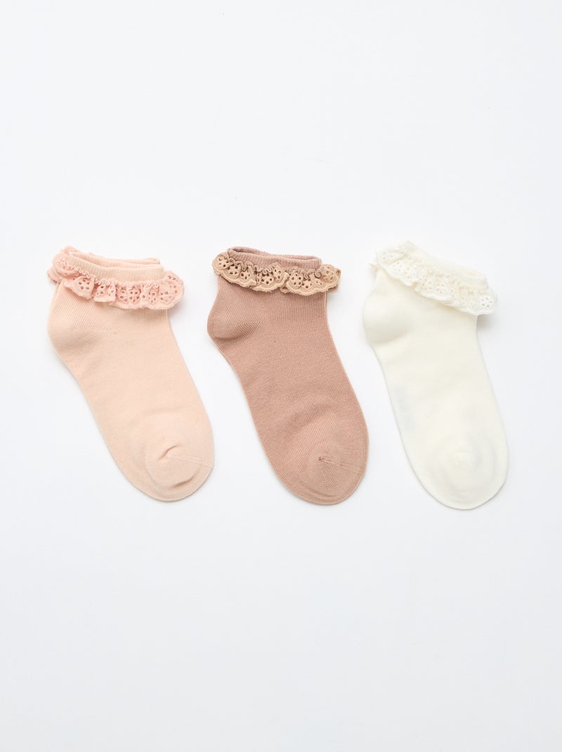 Pack de 3 calcetines bajos con volantes Beige - Kiabi