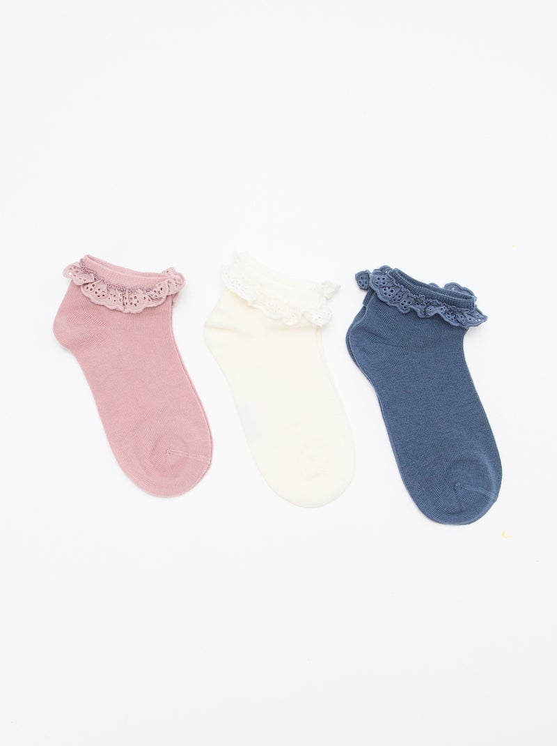 Pack de 3 calcetines bajos con volantes Rosa - Kiabi