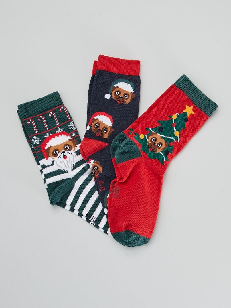 Pack de 3 calcetines de Navidad ROJO - Kiabi