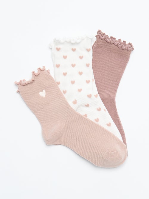 Pack de 3 calcetines fantasía con estampado de corazones - Kiabi