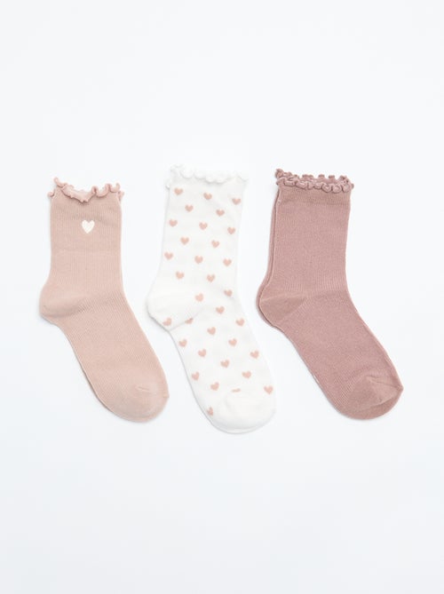 Pack de 3 calcetines fantasía con estampado de corazones - Kiabi