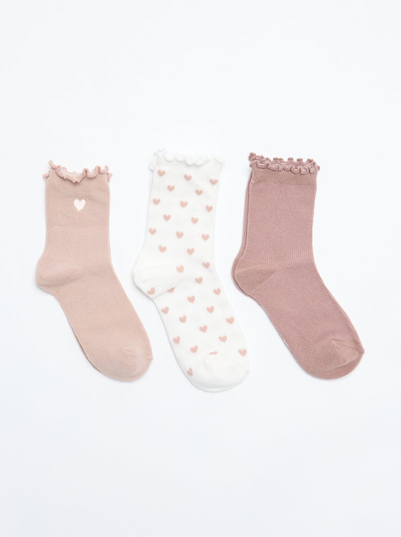 Pack de 3 calcetines fantasía con estampado de corazones Beige - Kiabi