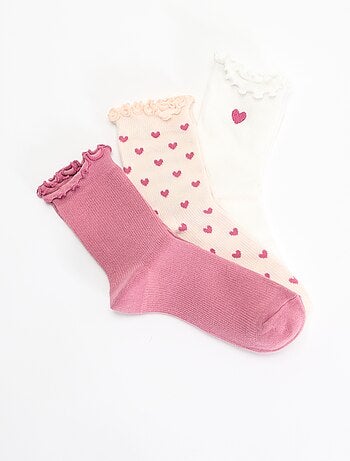 Pack de 3 calcetines fantasía con estampado de corazones