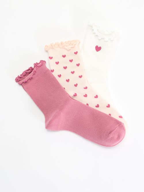 Pack de 3 calcetines fantasía con estampado de corazones - Kiabi