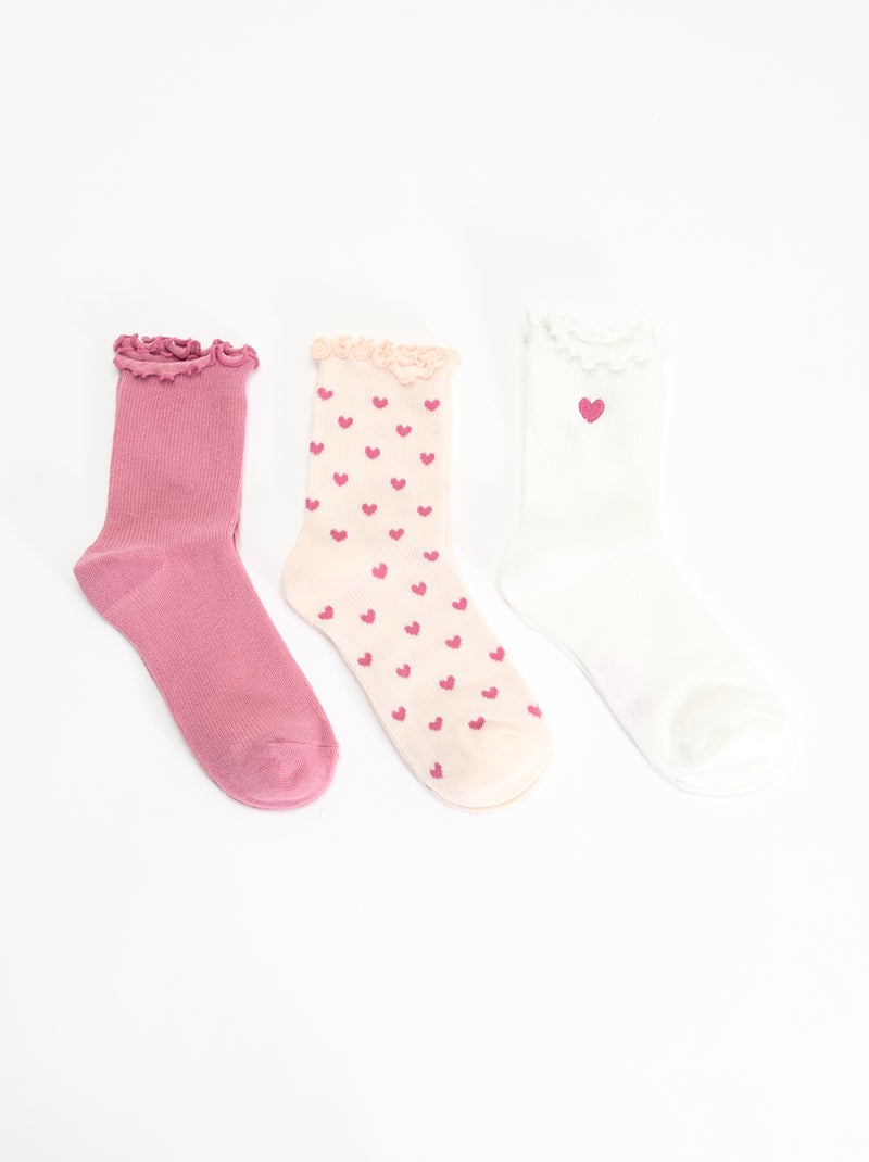 Pack de 3 calcetines fantasía con estampado de corazones Rosa - Kiabi