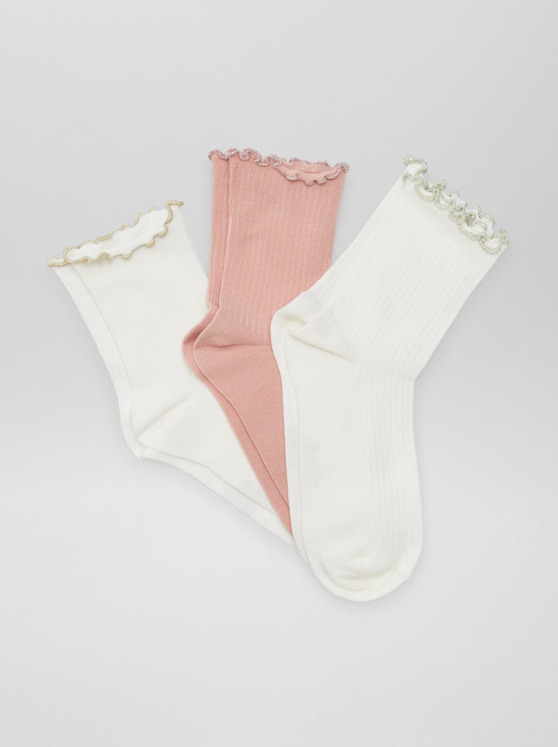 Pack de 3 calcetines festoneados ROSA - Kiabi