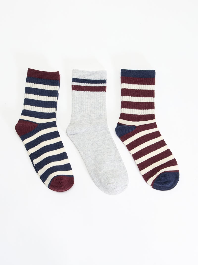 Pack de 3 calcetines rayados Azul - Kiabi