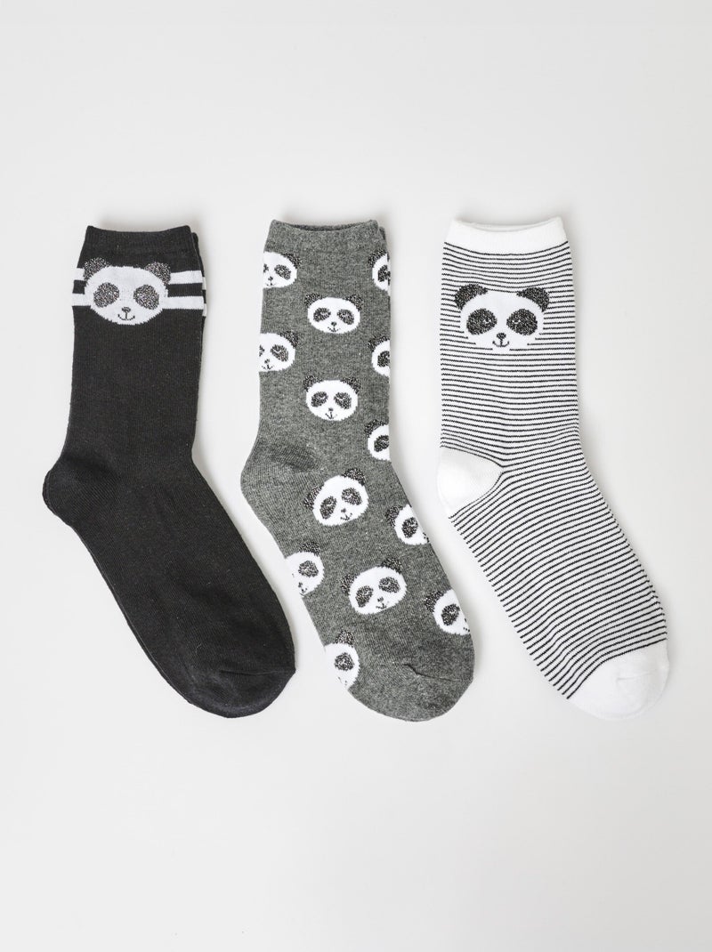 Pack de 3 calcetines, temática panda - AFIBEL Gris negro - Kiabi